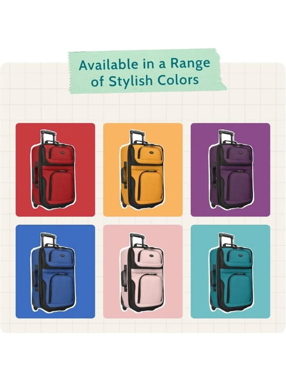 Lightweight Softside Rolling Carry-On Suitcase, 2-Wheel Travel Luggage, Orange